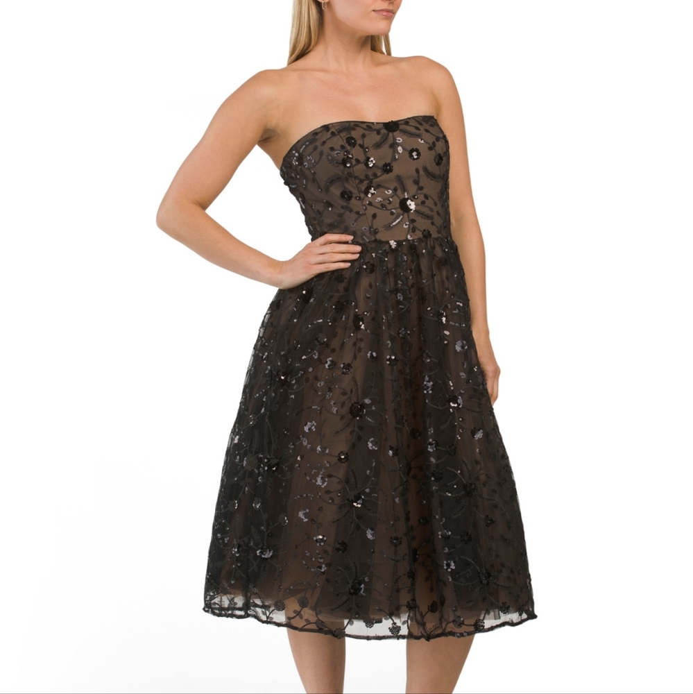 New NWT Dress the Population Women's Size XS Elisa Black Strapless Sequin Dress
